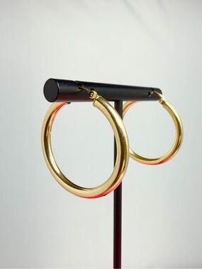 14K Yellow Gold Hoop Earrings 1.25" Vintage Estate
